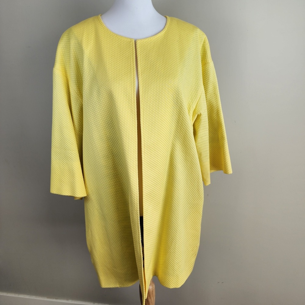 Hazel‎ Mae Yellow Waffle Weave Open Front Jacket Womens 1X Animal Print Lined